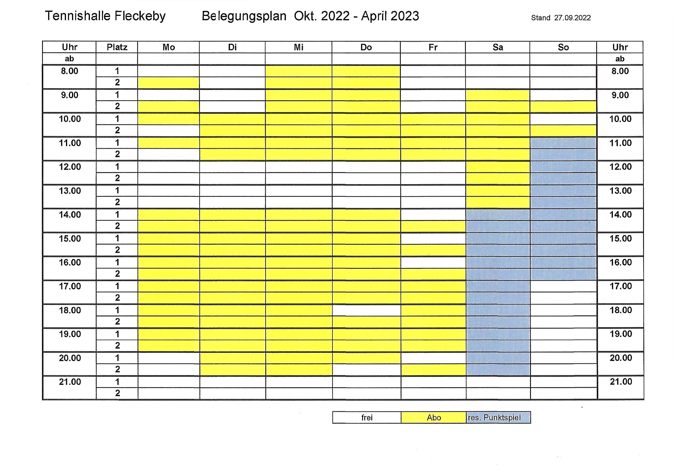 Hallenbelegung Tennis ano 2022 23